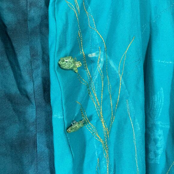 Hand Dyed & Embroidered Women's Teal Draped Artsy Jacket - Size M/L - Oversized - Picture 3 of 7